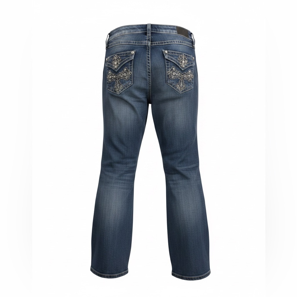 Rebel & Soul | Women’s Dark Blue Wash Bootcut Jeans w/ Rhinestones | 12
